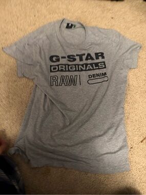 G-Star RAW Gray Short Sleeve Logo Tee with Black Print